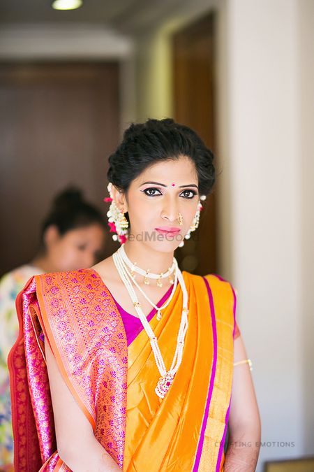 Marathi Bride in Yellow and Purple Saree