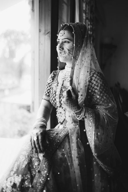 Photo of Black and white bridal shot