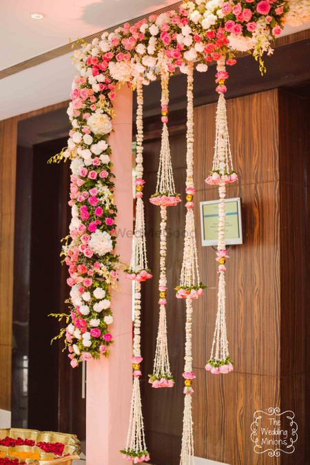 Photo of Pretty hanging floral decor in pink and white