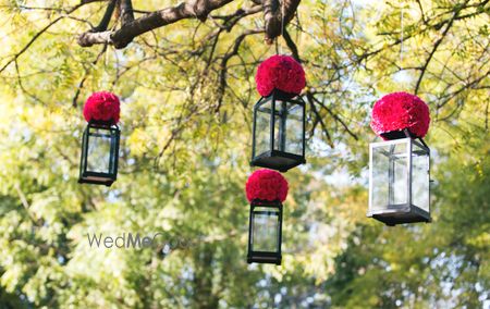 black glass lanterns with red flower balls