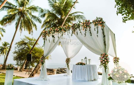 Fairytale destination wedding mandap with drapes