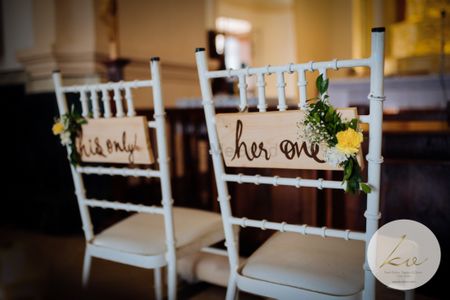 Bride and groom chair idea with quotes 