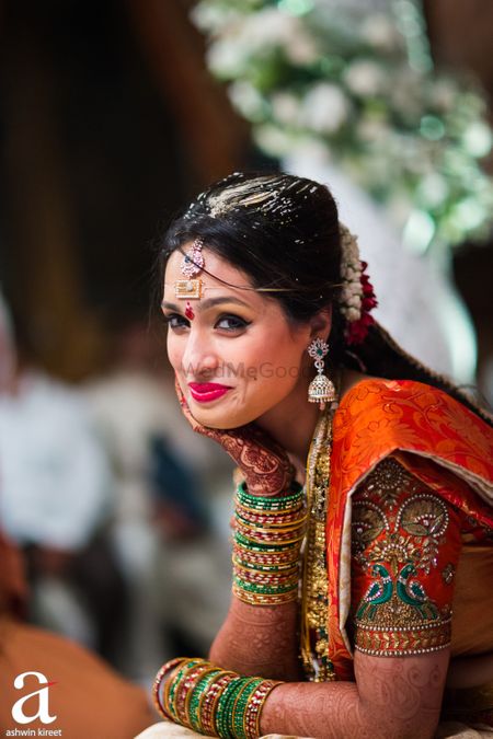 Happy south Indian bride posing