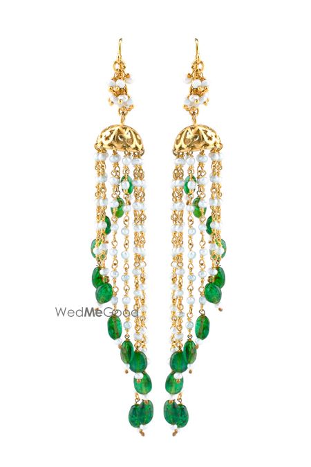 Photo of green and gold earrings jhumki