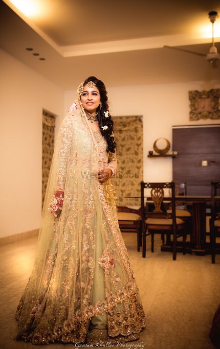 Offbeat bridal hue Anarkali for bride in mint