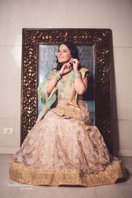 Engagement lehenga in mint and peach 