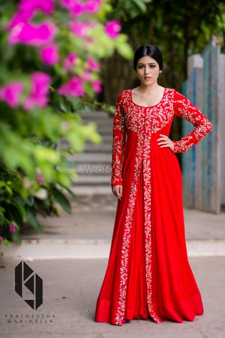Photo of red and gold middle split anarkali