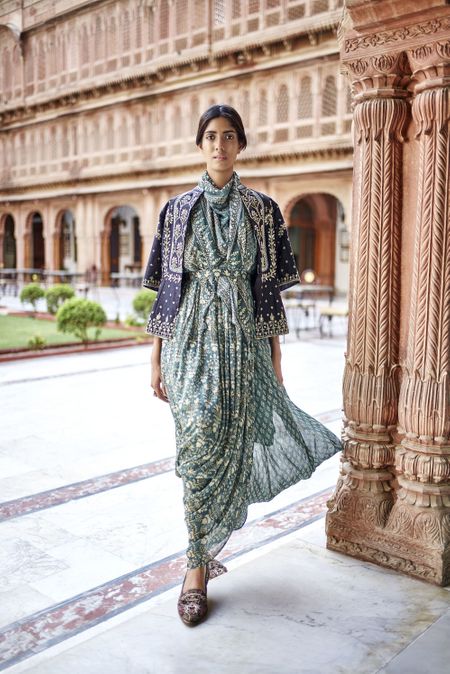 Photo of Unique silhouette outfit for mehendi with jacket