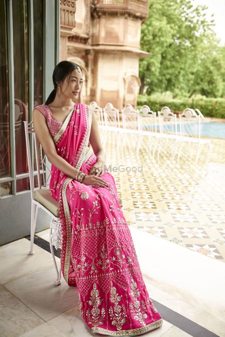 Candy pink engagement saree by Anita dongre 