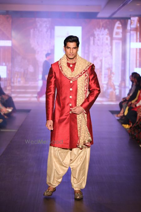 raw silk red bandhgala