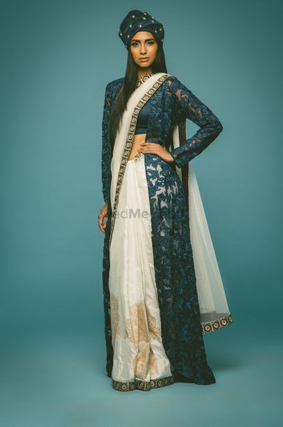 Photo of blue and white saree