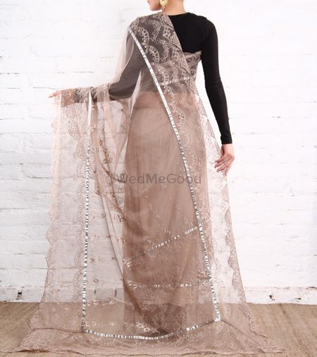 light grey saree in lace with black blouse
