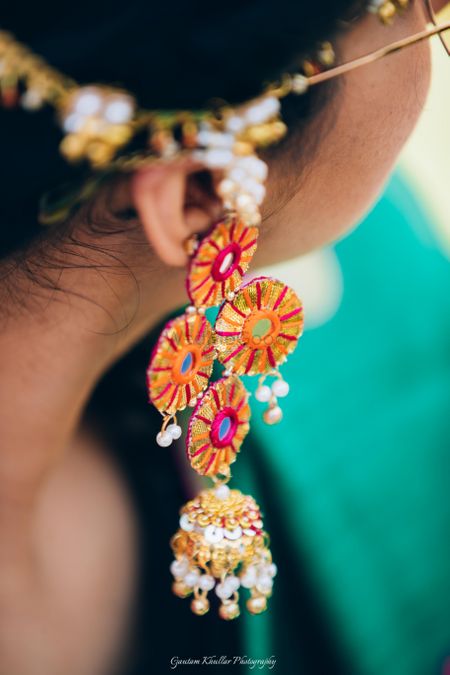 Gota jewellery with mirror earrings for mehendi