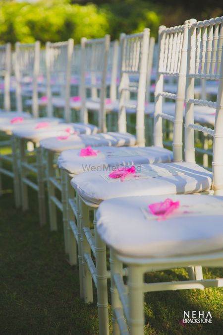 Photo of Chair decor ideas with bags with petals for guests