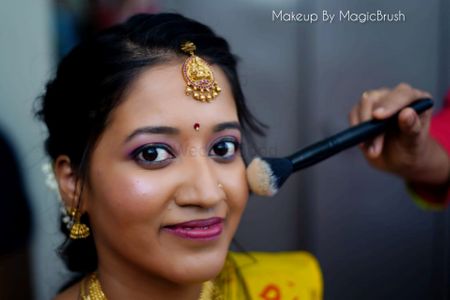 Rakshitha R💄🖌️ on Instagram: “Dolled up Roopa for her Ring ceremony 💕  Such a doll she looks like 🥰 Makeup and Hair: @makeover… | Ceremony,  Bride, Blouse designs