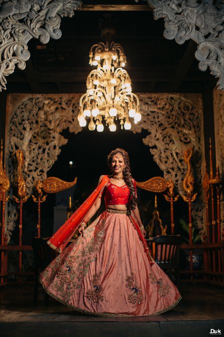 Pink and red sangeet or engagement lehenga