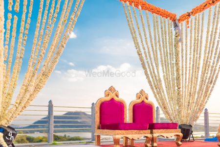 Hilly wedding mandap with natural backdrop