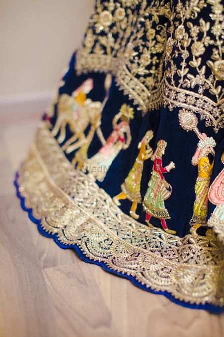Photo of Unique blue bridal lehenga with Baraat embroidery