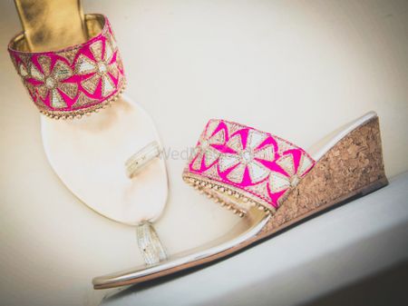 Photo of Hot pink and gold bridal shoes