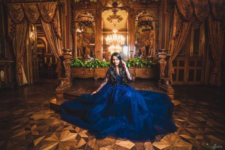 Navy blue glam pre wedding shoot gown