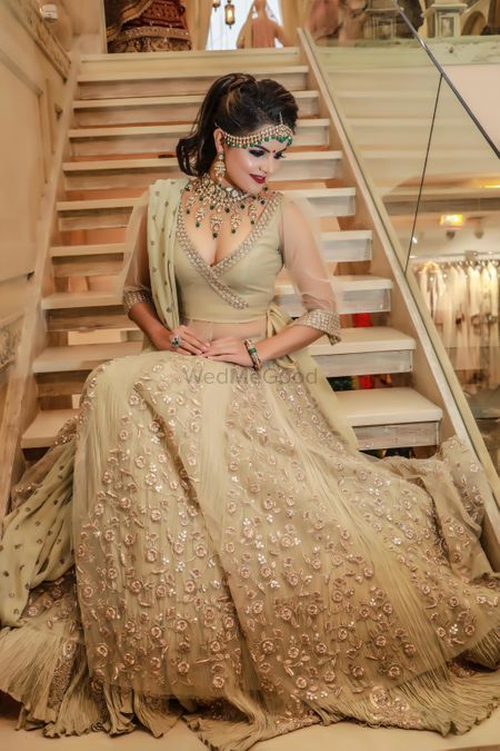Gold monotone lehenga with sequins for embroidery 