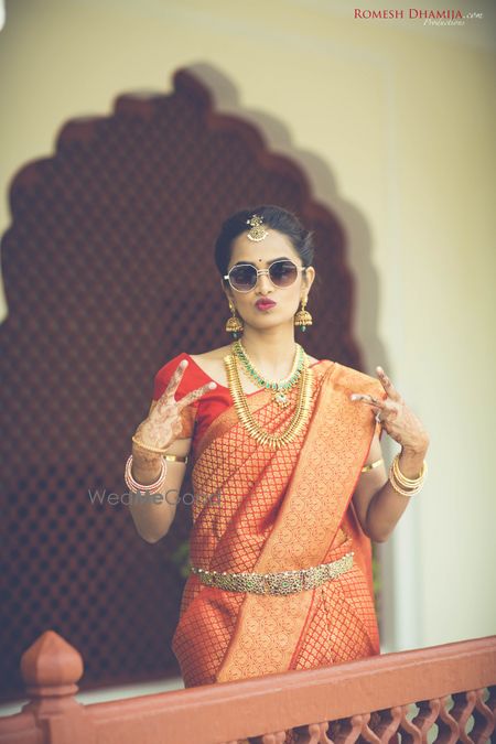 South Indian bride showing swag