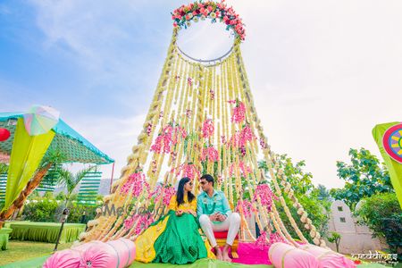 Photo of Mehendi bridal seat couple portrait