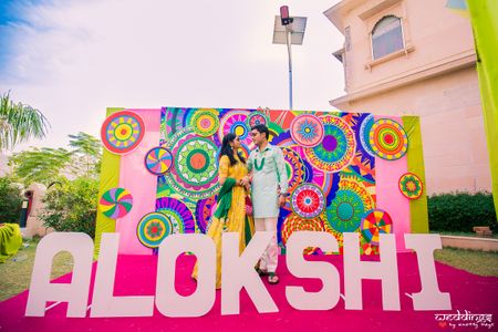 Mehendi photobooth with wedding hashtag 