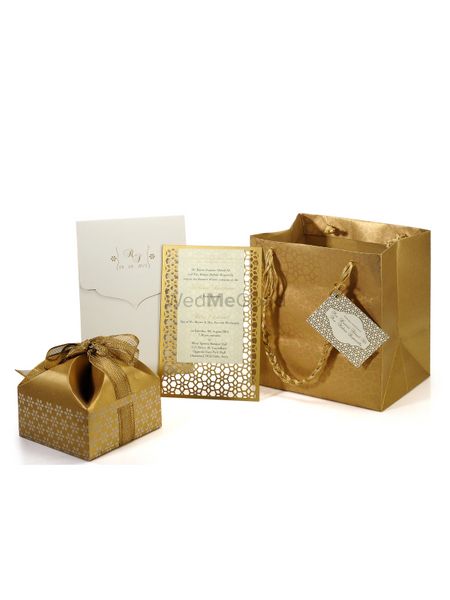 Photo of gold gift box invites