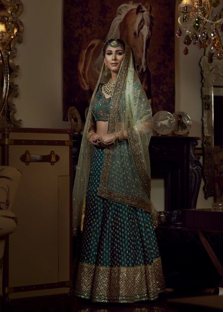 Photo of Teal and light green lehenga for bride