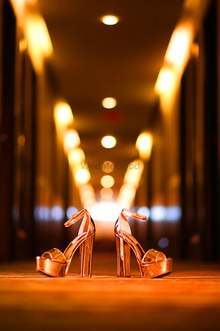 Photo of Beautiful metallic rose gold platform heels for bride to be