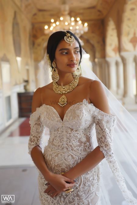 Fusion bride with gown and gold jewellery