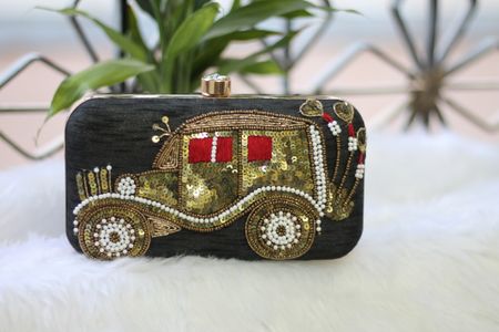 Unique bridal clutch with vintage car design 