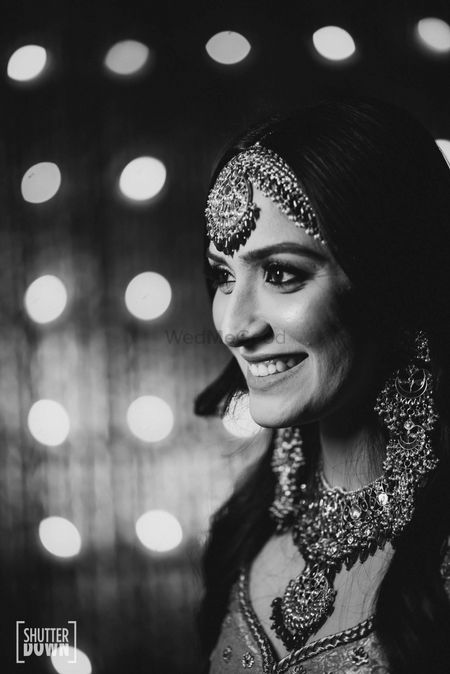 Smiling bride black and white shot 