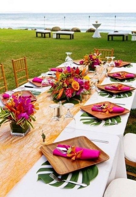Engagement brunch table seating with tropical theme 