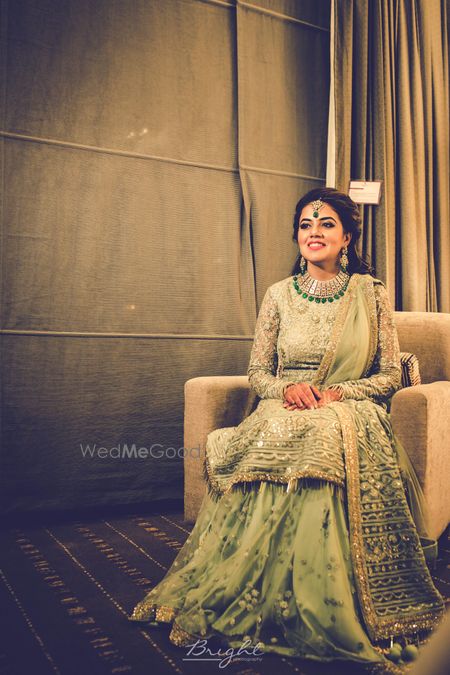 Photo of Light green sharara with kurta for engagement