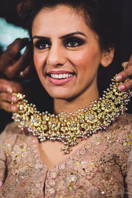 Photo of Stunning polki bridal necklace with dangling pearls