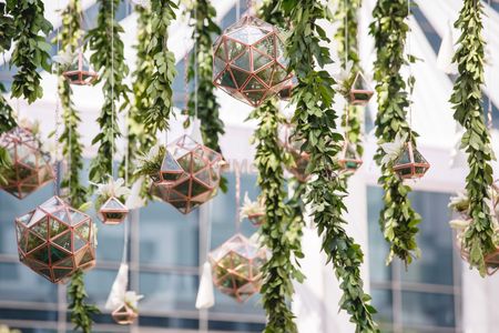 Engagement decor idea with hanging orbs 