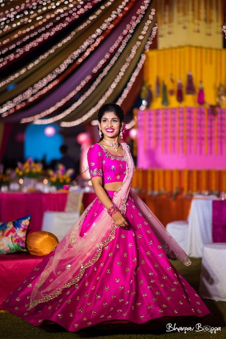 Bright pink lehenga for sangeet or cocktail 