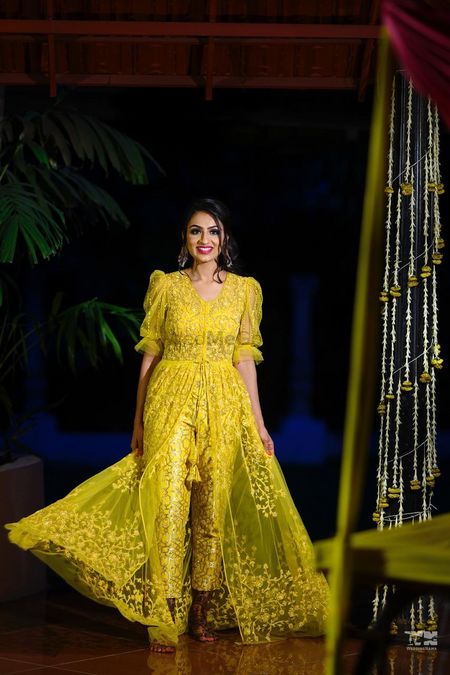 Beautiful Yellow Indo-western Georgette Gown – FashionVibes