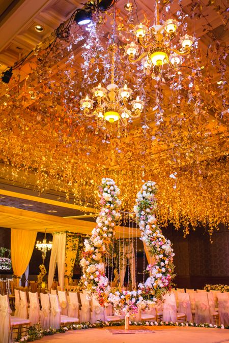 Pretty floral decor with hanging kaleere for wedding 