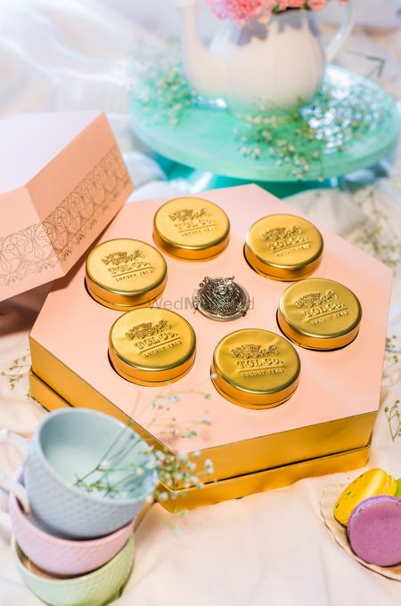Beautiful pastel tea box as wedding favors
