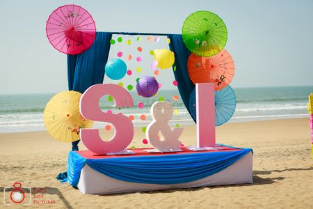 Giant monograms in beach wedding decor 