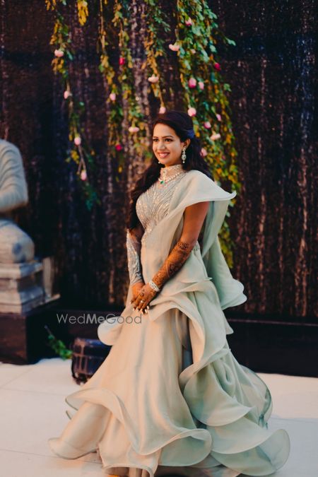 Seafoam sangeet gown for bride 