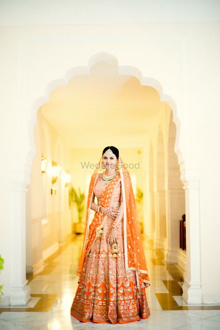 Stunning orange bridal lehenga with gotapatti work