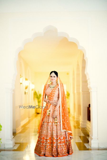 Stunning orange bridal lehenga with gotapatti work