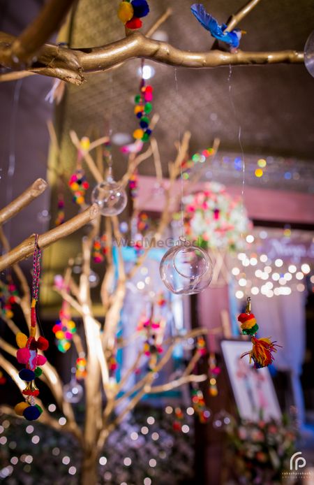 Cute Wishing Tree Decor with Pompoms and Glass Balls