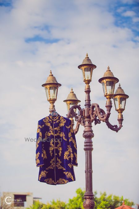 Sherwani on hanger purple velvet 