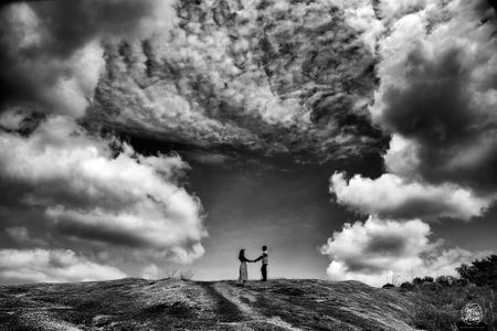 Black and White Pre Wedding Shot with Cloudy Sky