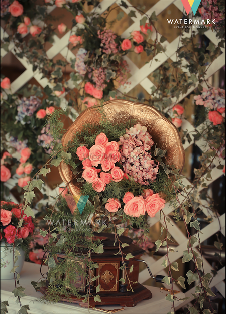 Photo of flowers inside gramophone
